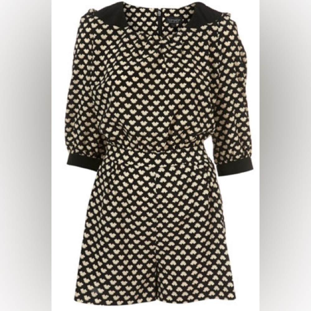 Topshop Vintage Black and White / Cream-Beige 3/4 Sleeve Romper Jumpsuit US 4